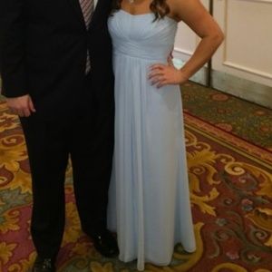 Ice Blue Chiffon Long Strapless Bridemaids Dress